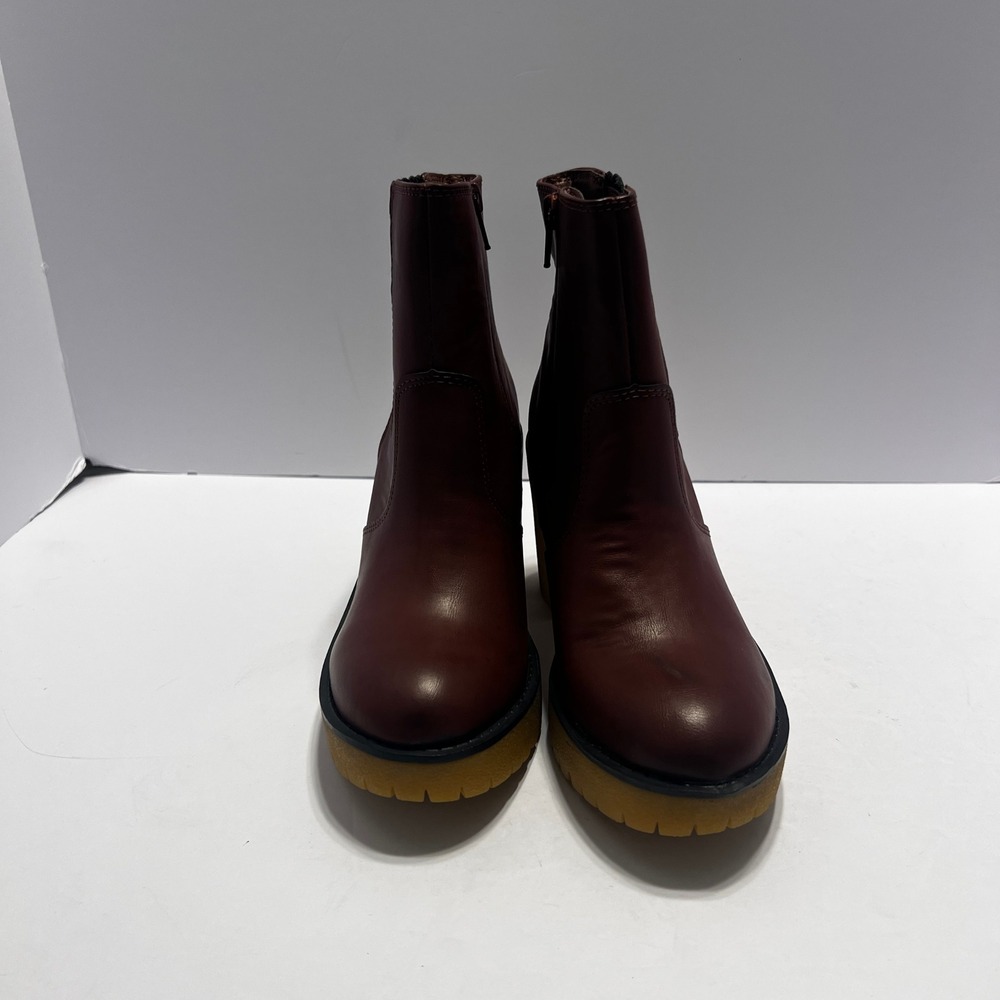 NEW Sun + Stone Chunky Platform Ankle Boots Burgundy Lug Sole Side Zip Fashion - Picture 5 of 7